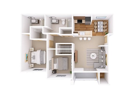 Floor plan for 2 beds, 2 baths, 1122 sqft